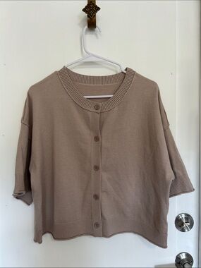 Boxy Short-Sleeve Button Cardigan - Taupe